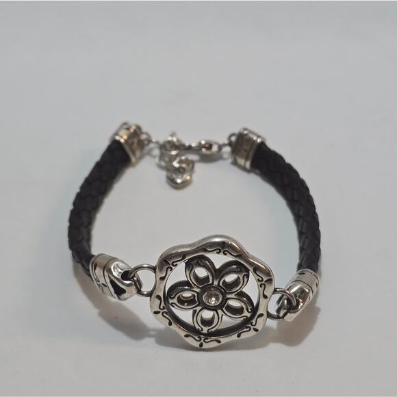 Brighton Black Leather Braided Reversible‎ Charm Station Bracelet - Picture 1 of 5